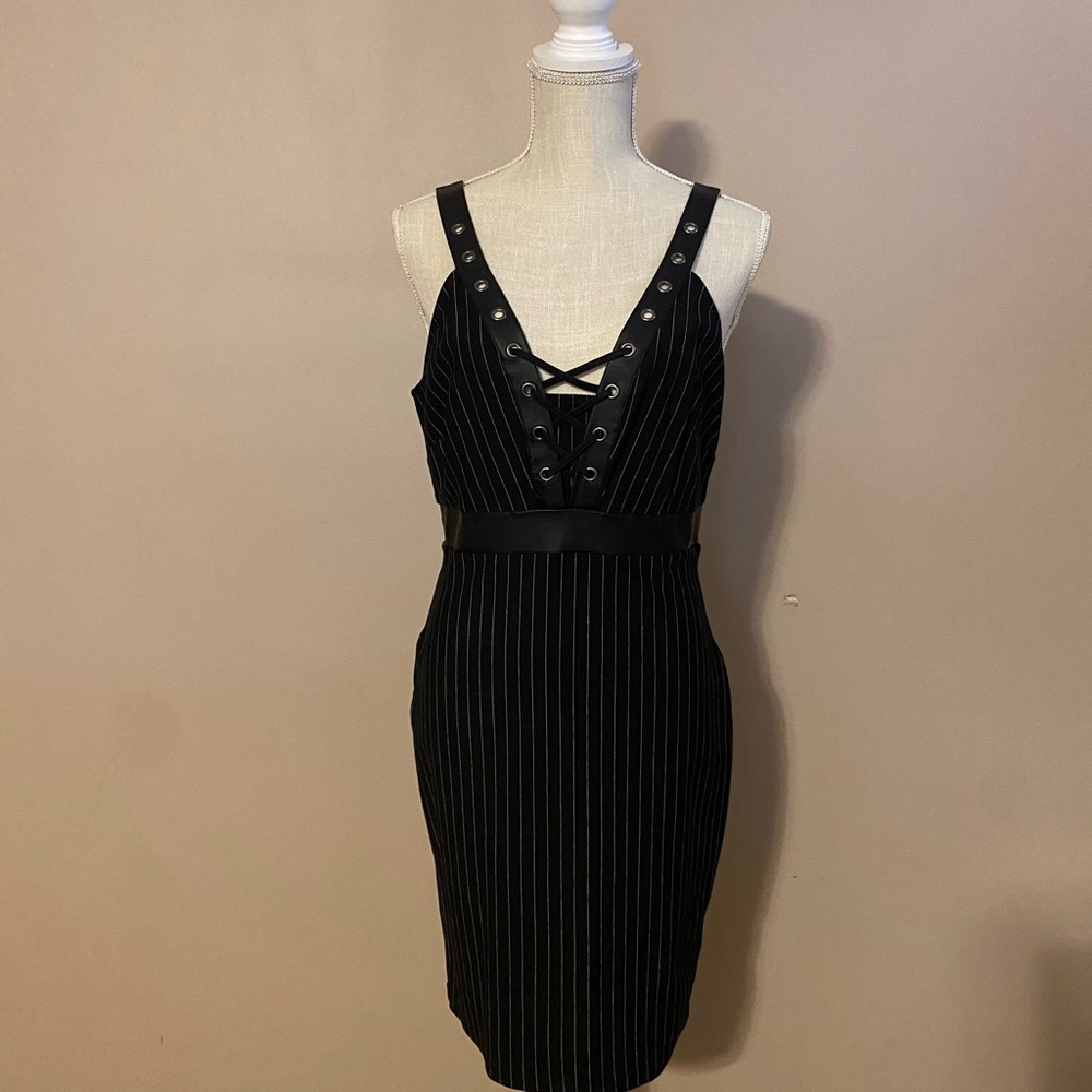 VENUS Black Pinstripe Mini Dress